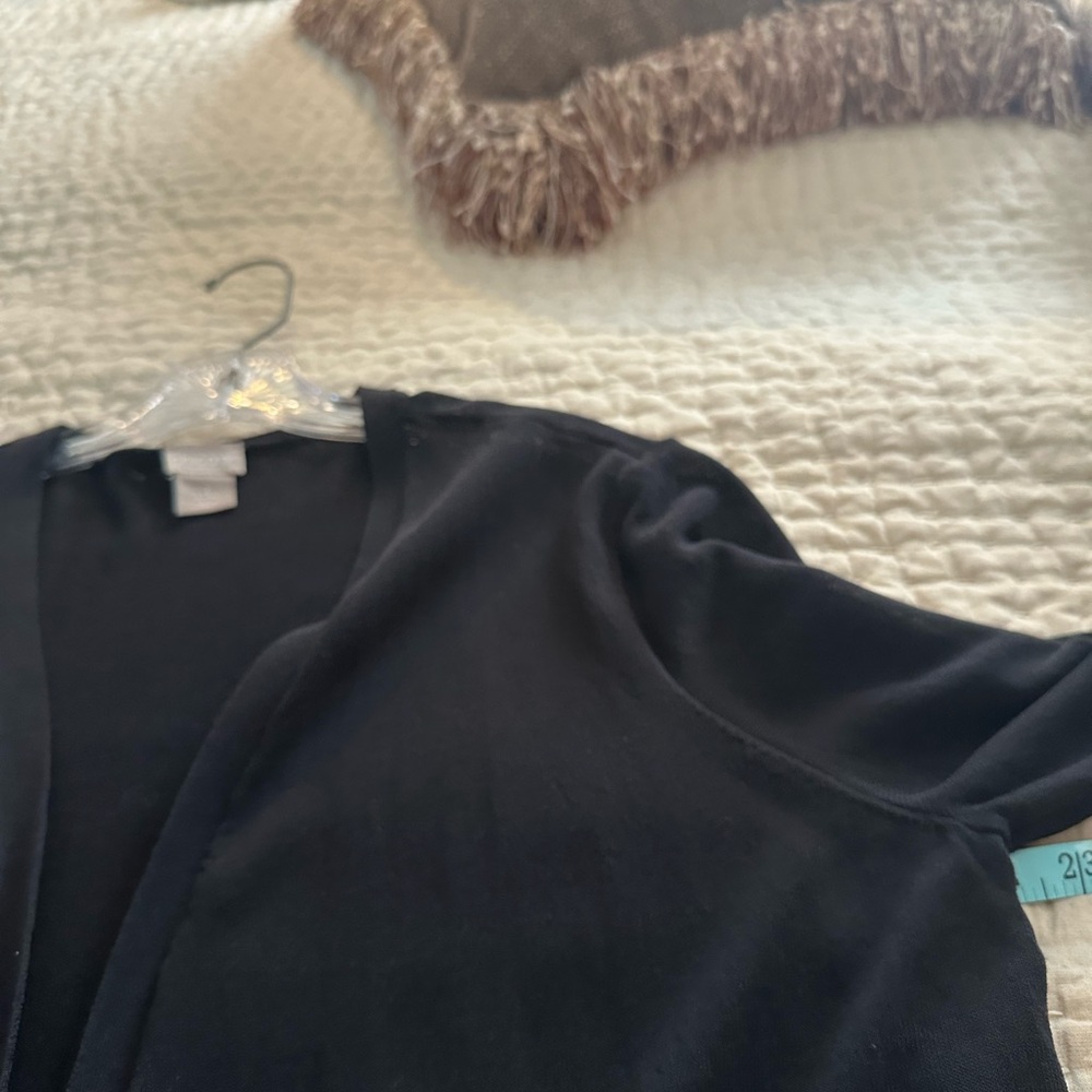 Chico's Black Ruched Sleeve Cardigan CLEARANCE - Picture 3 of 8